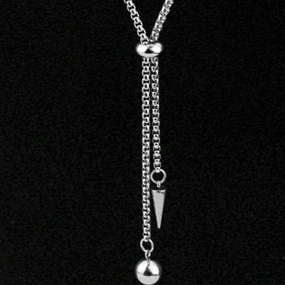 Women Fashionable & Trendy Stainless Steel Stud Ball Pendant Necklace - Picture 5 of 5
